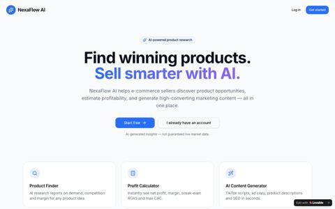 NexaFlow AI — AI Product Research & Marketing for E-commerce — screenshot