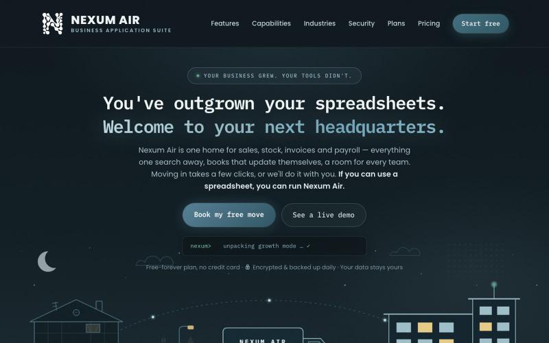 Nexum Air — We move your business out of spreadsheets. Then we stay. — screenshot
