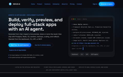 Agentic AI App Builder & Deployment Platform | NEXUS AI — screenshot
