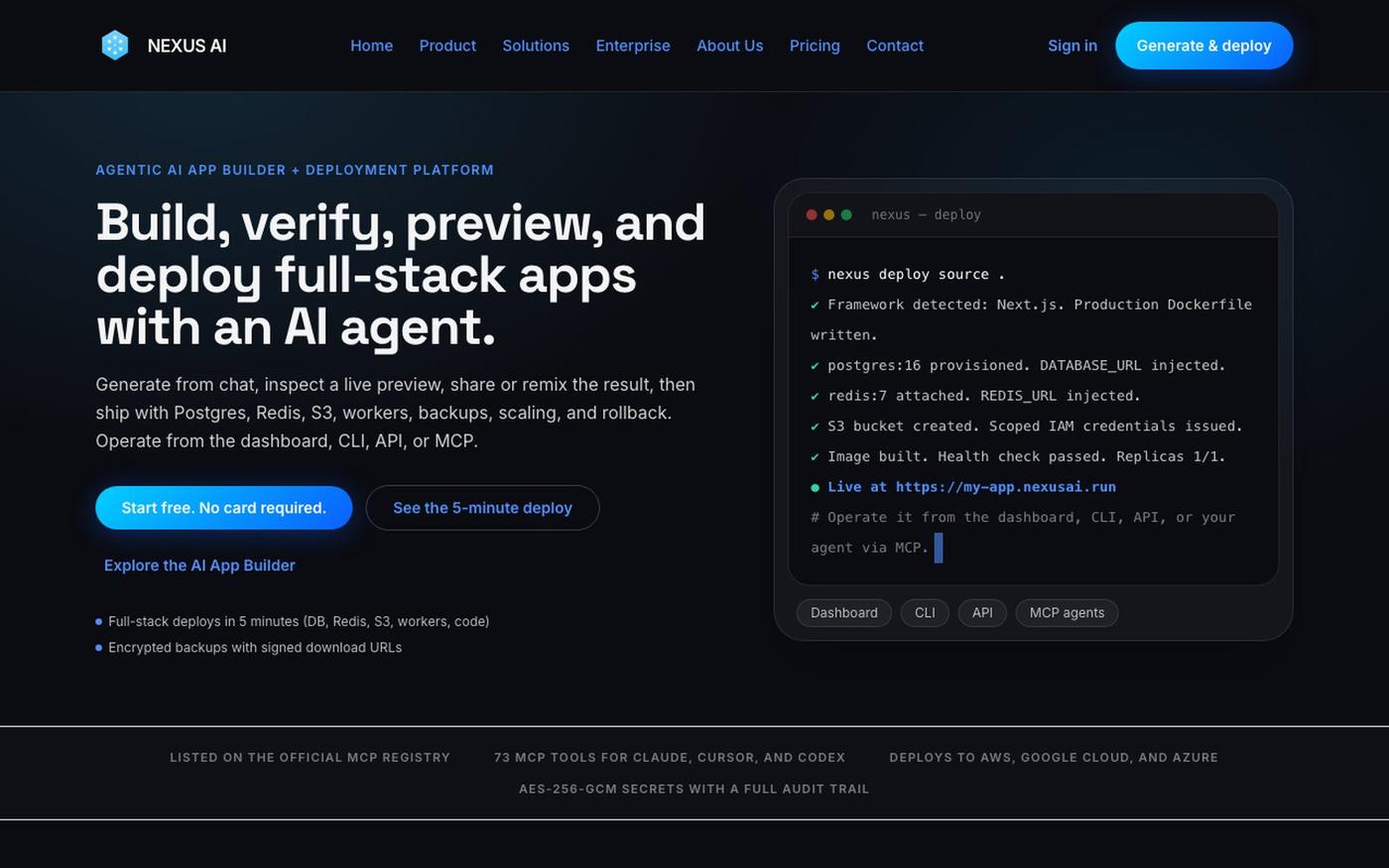Agentic AI App Builder & Deployment Platform | NEXUS AI — screenshot