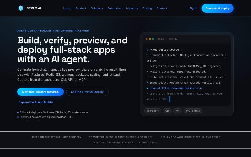 Agentic AI App Builder & Deployment Platform | NEXUS AI — screenshot