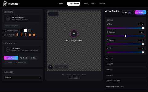 Try Tattoo Designs Online — Free Tattoo Try-On Editor · Nicetats — screenshot
