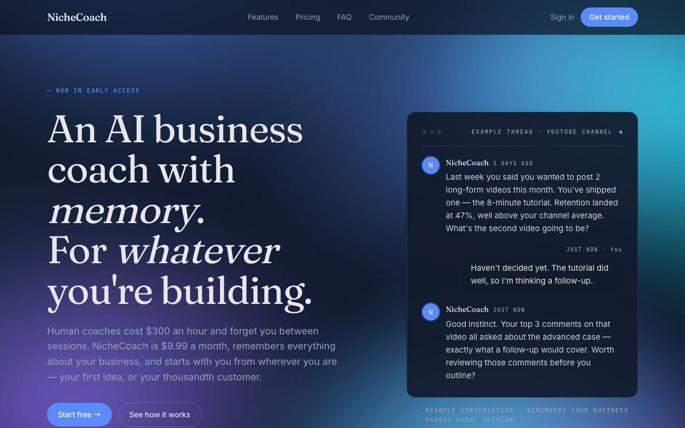 NicheCoach — AI coaching for solo operators — screenshot