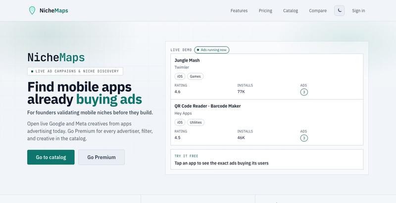 NicheMaps: see which mobile apps make money — screenshot