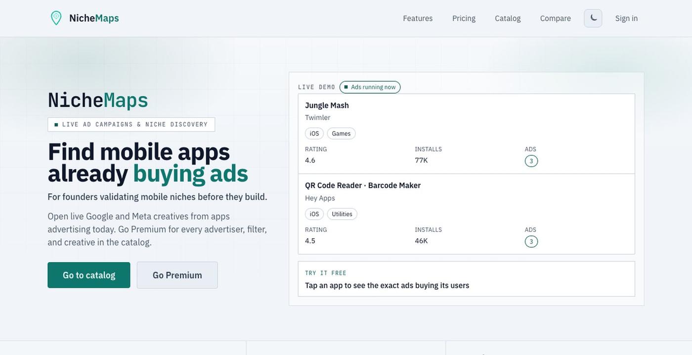 NicheMaps: see which mobile apps make money — screenshot
