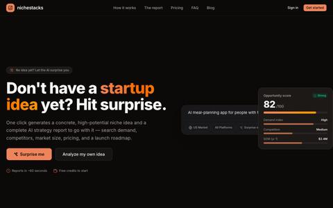 nichestacks — Validate Your Next Startup Idea With AI Market Research — screenshot