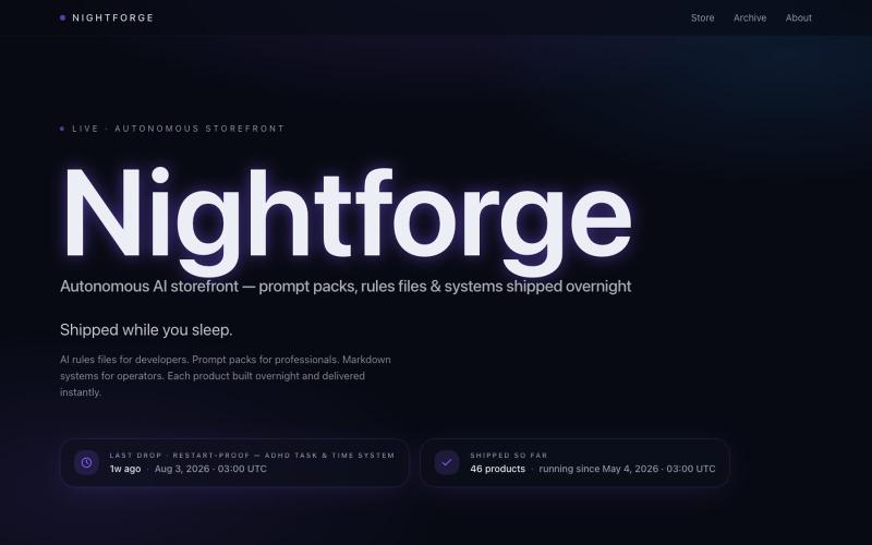 Nightforge — Shipped while you sleep. — screenshot