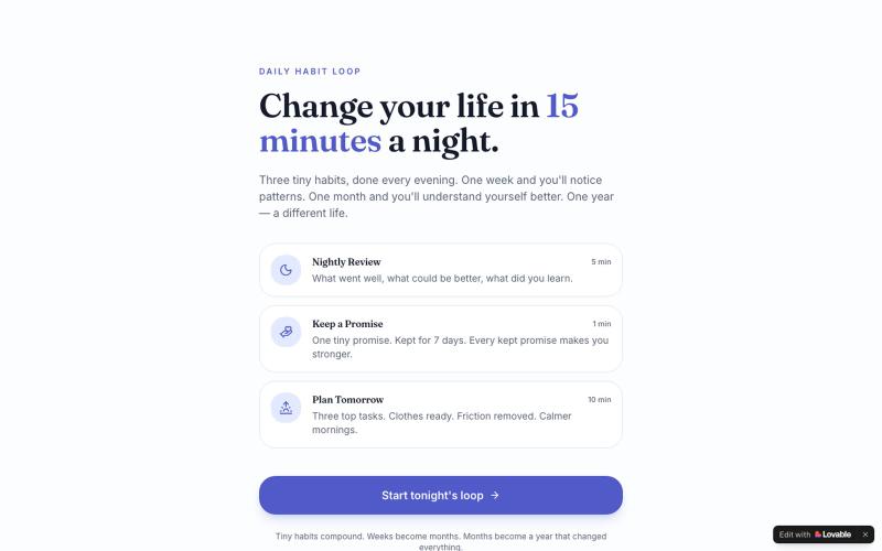 Daily Habit Loop — Change your life in 15 minutes a night — screenshot