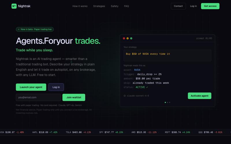 Nightrak — AI Trading Bot & Agent | Trades While You Sleep — screenshot