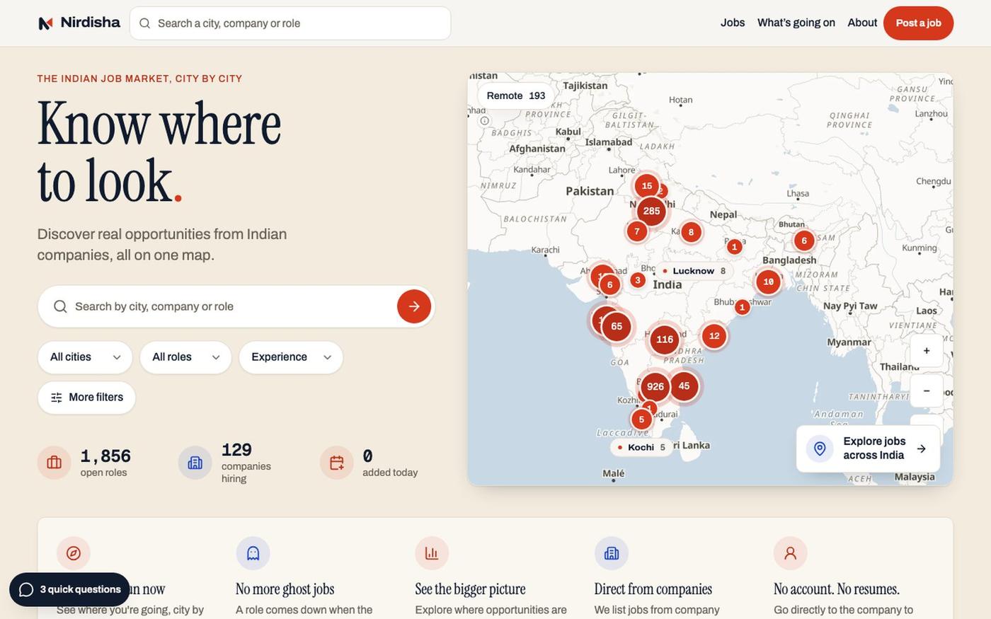Nirdisha: Jobs in India by City, on One Map — screenshot