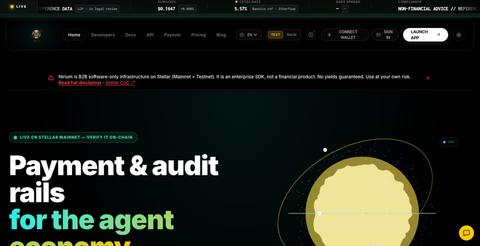 Nirium | Live on Stellar Mainnet — payment & audit rails for AI agents — screenshot