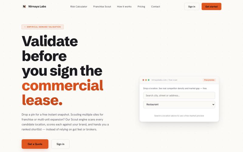 Location Validation & Franchise Scouting Platform | Nirnaya Labs — screenshot