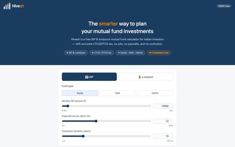 Nivesh – Free SIP Calculator India | Mutual Fund Returns & LTCG Tax 2026 — screenshot