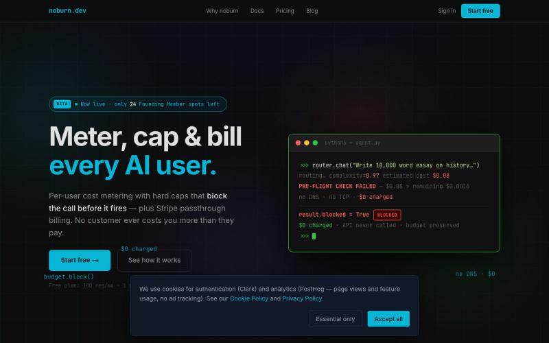 noburn.dev — Block costly AI agent calls before they happen — screenshot
