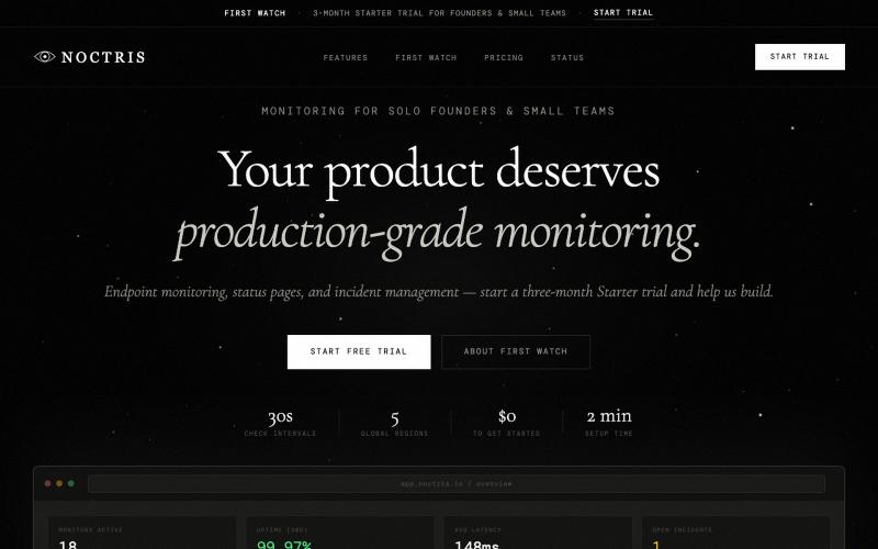 Noctris — Website & API monitoring with status pages — screenshot
