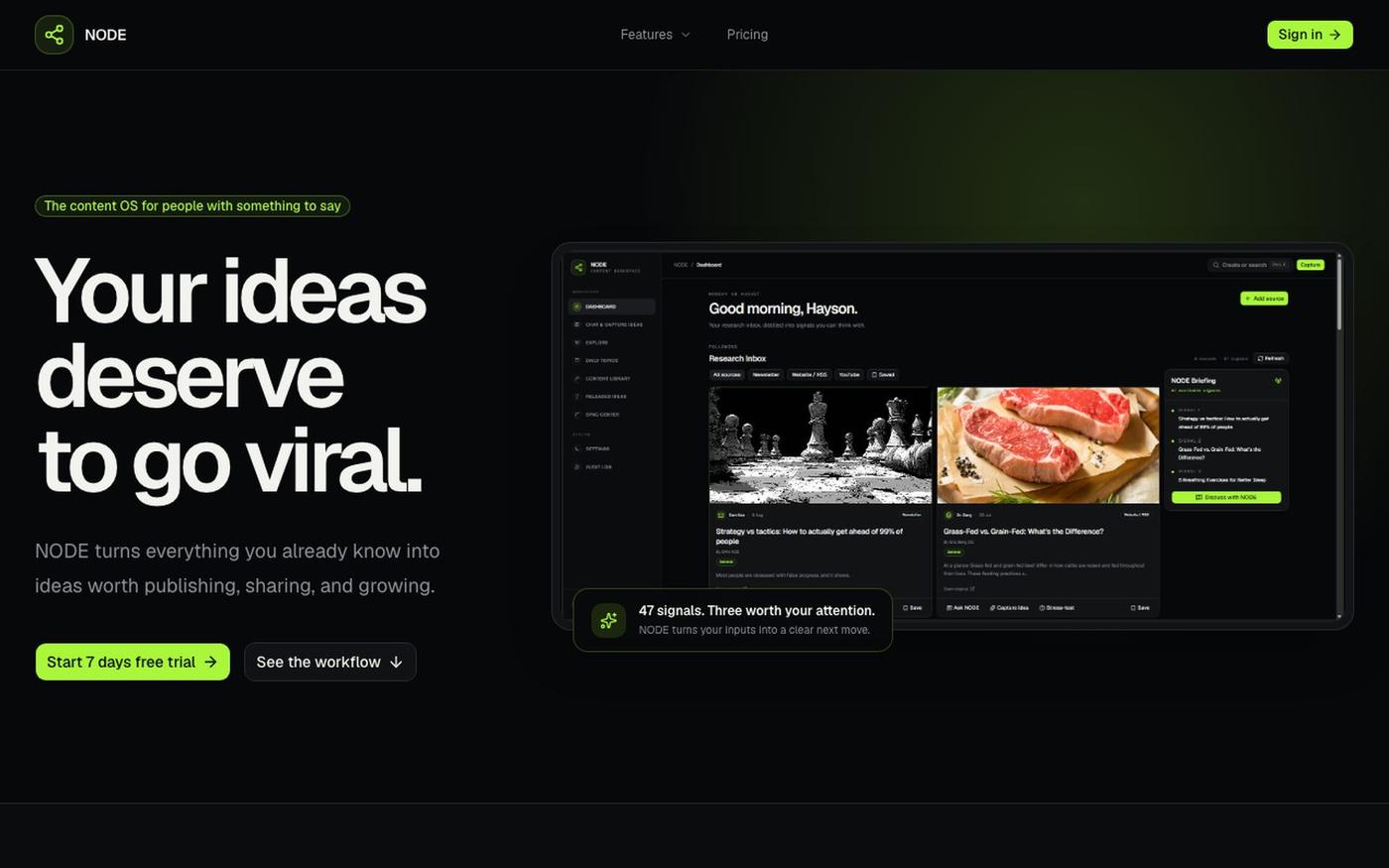 NODE — Your ideas deserve to go viral — screenshot
