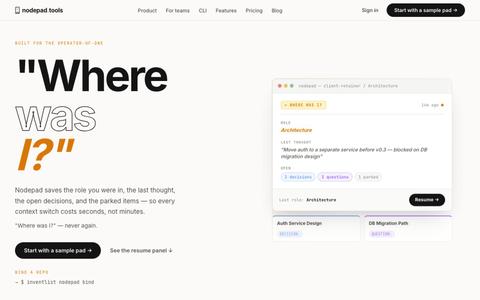 InventList | Nodepad — "Where was I?" Context recovery for builders, teams, and — screenshot