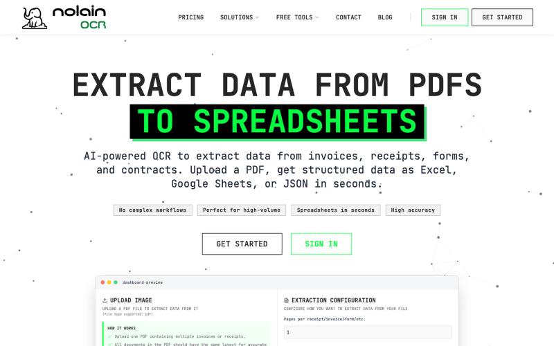 Invoice & Receipt OCR — PDF to Excel in Seconds | nolainocr — screenshot