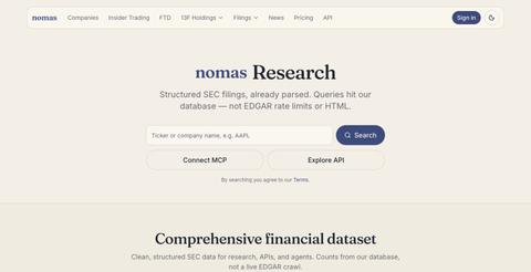 Nomas - Structured SEC Data for Research, APIs, and Agents — screenshot