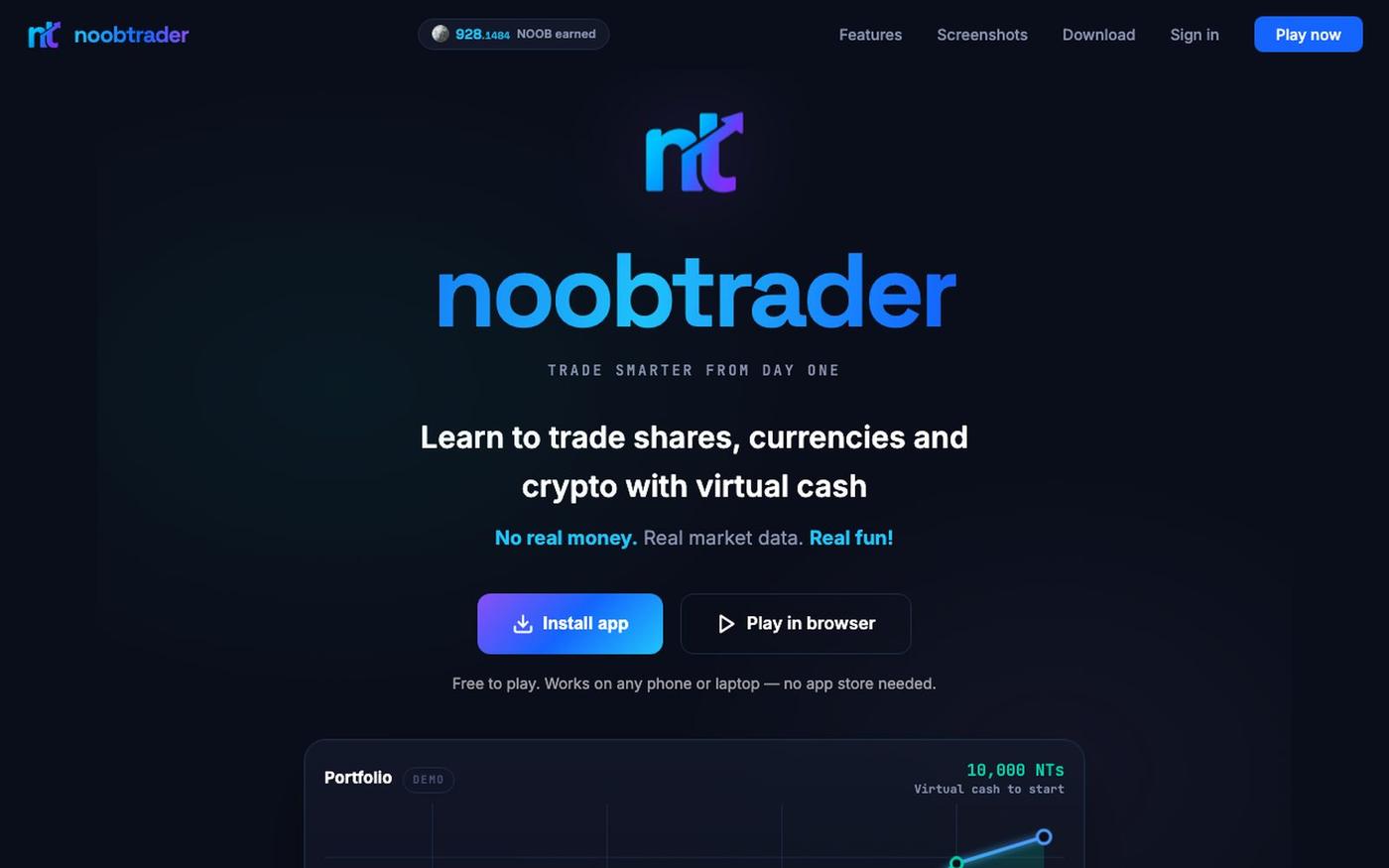 NoobTrader - Learn to Trade with Virtual Cash | Global Trading Simulator — screenshot