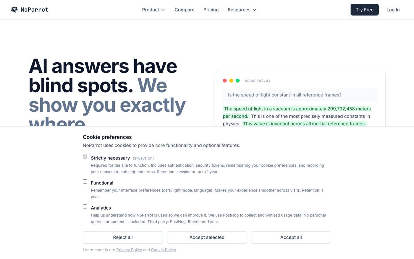 NoParrot — Fact-Check AI Answers Across ChatGPT, Claude, Gemini & Grok — screenshot