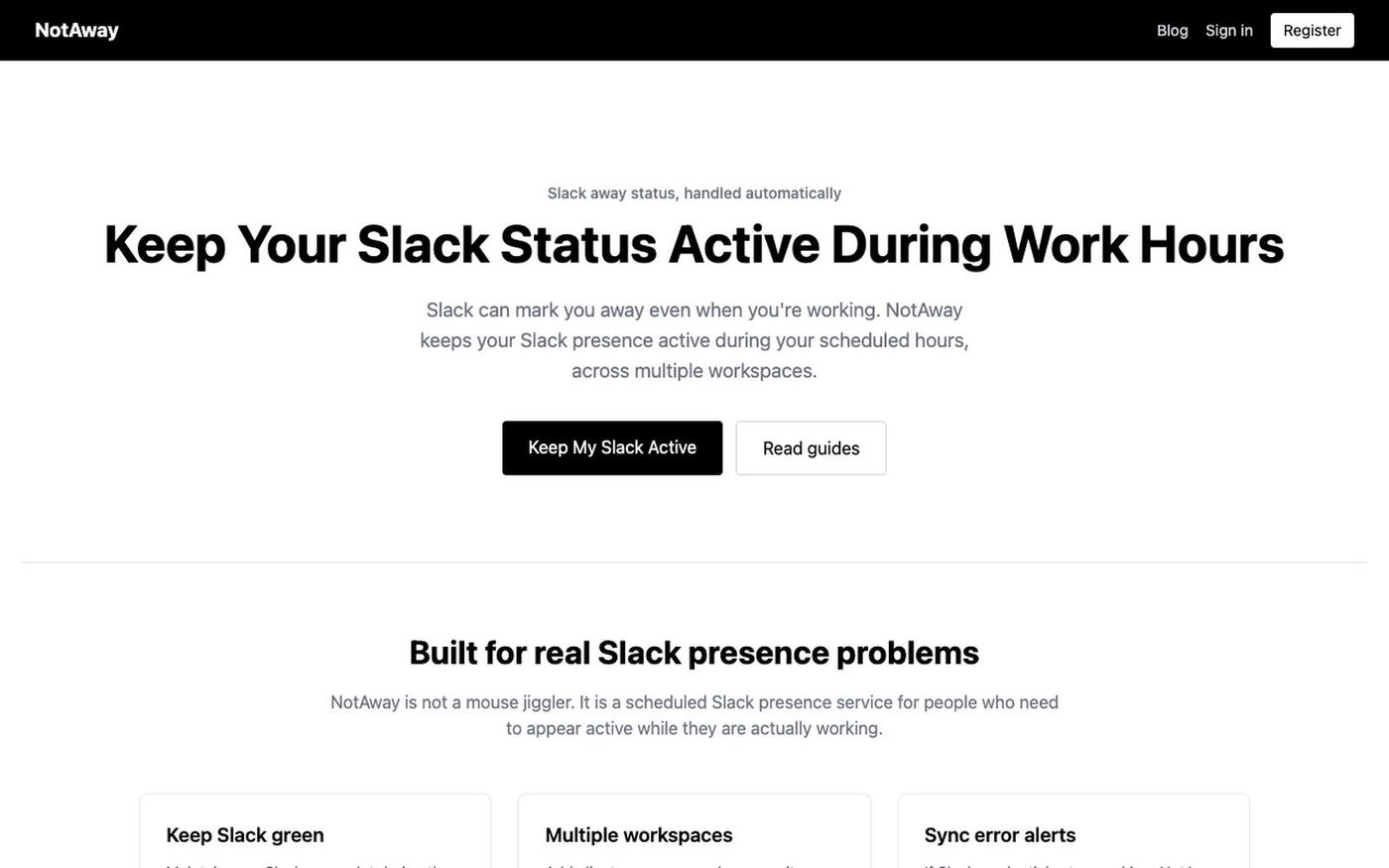Keep Slack Active & Green During Work Hours | NotAway — screenshot