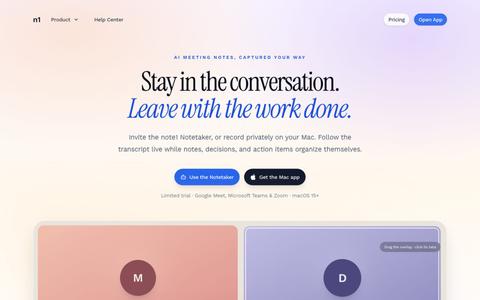 note1 | AI Note Taker & AI Meeting Assistant — screenshot