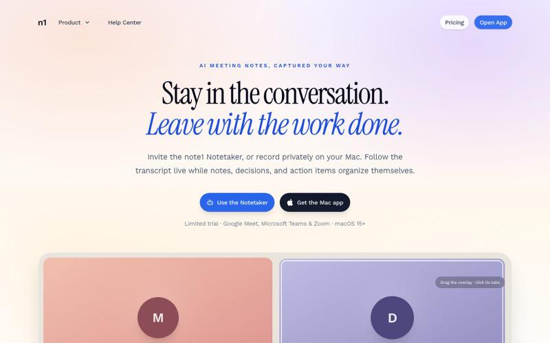 note1 | AI Note Taker & AI Meeting Assistant — screenshot