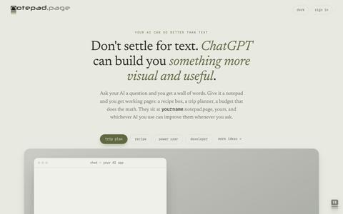 notepad.page — Your AI can build useful, visual pages — screenshot