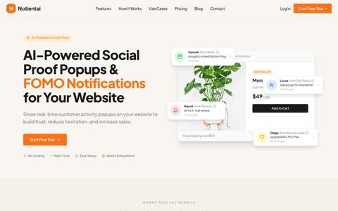 NotientAI — AI Social Proof Popups & FOMO Notifications for Websites — screenshot