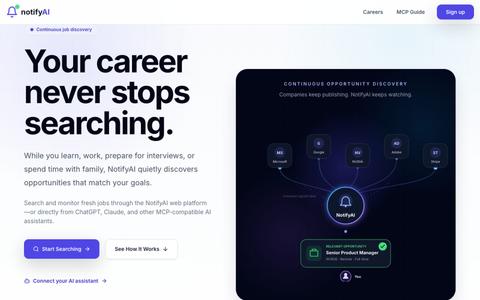 AI Job Search Platform | Smart Job Alerts & Company Career Monitoring | NotifyAI — screenshot
