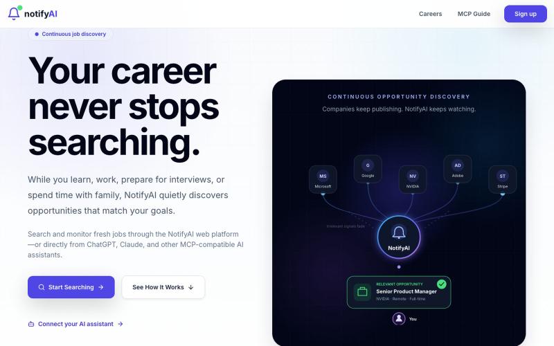 AI Job Search Platform | Smart Job Alerts & Company Career Monitoring | NotifyAI — screenshot