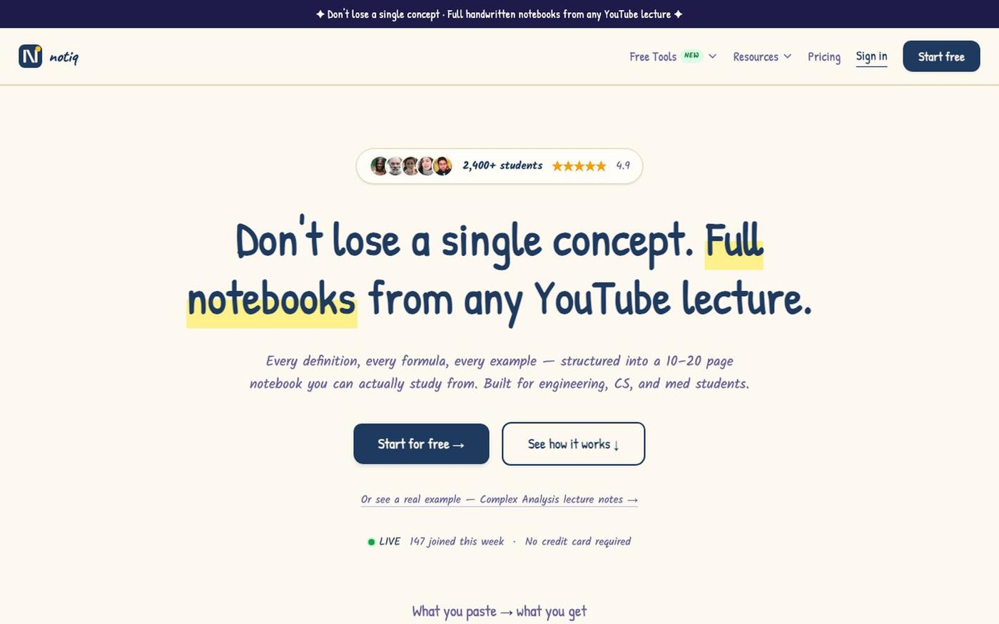 Notiq — Turn Any YouTube Video into Perfect Study Notes — screenshot