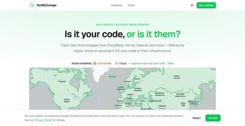 NotMyOutage - Is it your code or your infrastructure? — screenshot