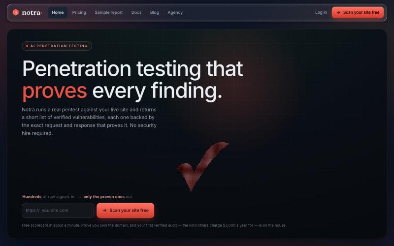 Notra — AI penetration testing that proves every finding · Notra — screenshot