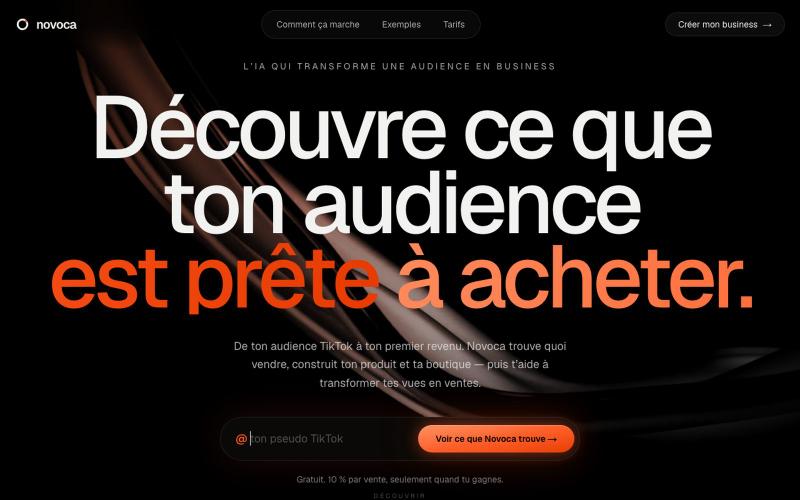 Novoca — Ton TikTok est déjà une boutique — screenshot