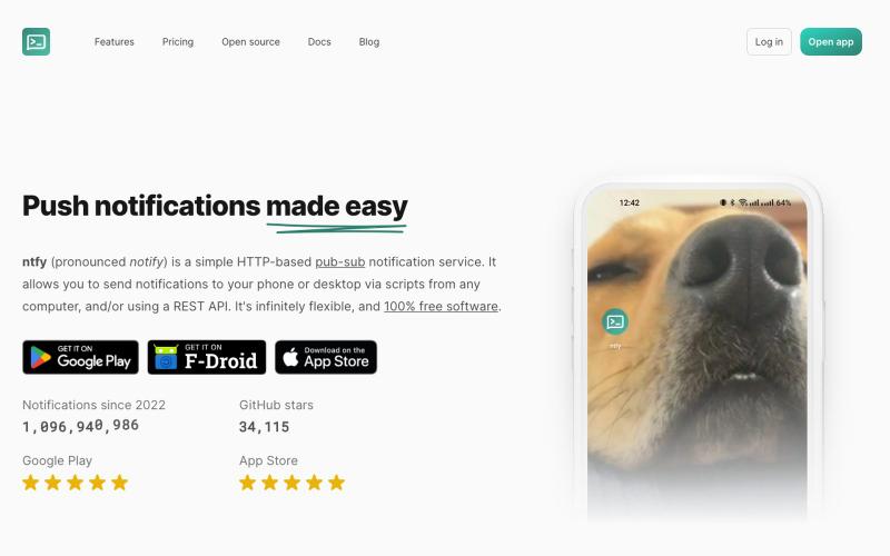 ntfy.sh | Send push notifications to your phone via PUT/POST — screenshot