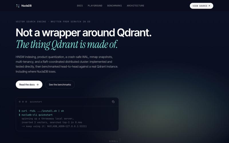 NuclaDB: Not a wrapper around Qdrant. The thing Qdrant is made of. — screenshot