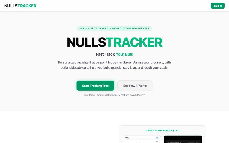 Nulls Tracker | AI Bulking Macro Log & Workout Tracker — screenshot