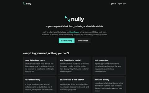 nully: super simple AI chat. fast, private, self-hostable — screenshot