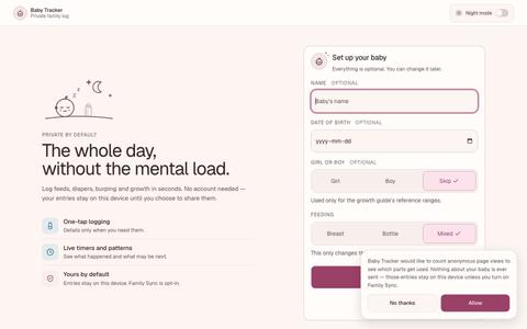 Baby Tracker — Calm, private baby logging — screenshot