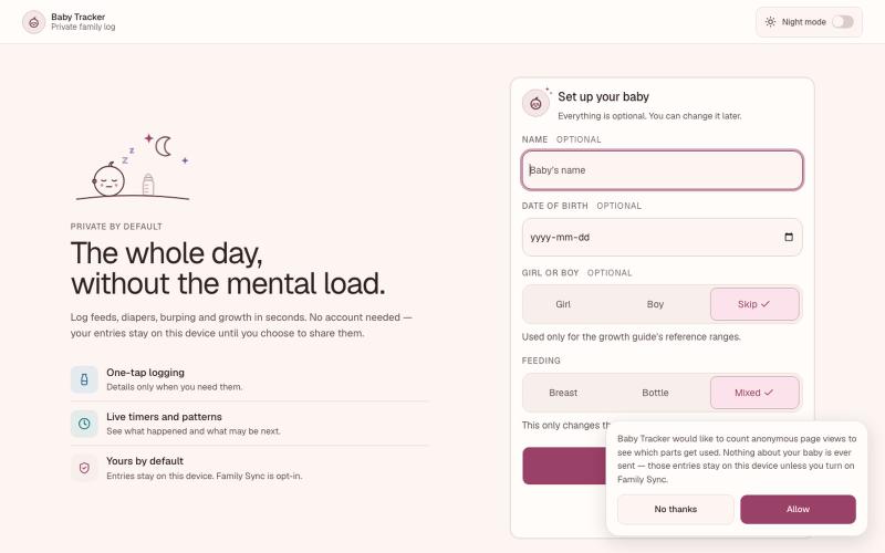Baby Tracker — Calm, private baby logging — screenshot