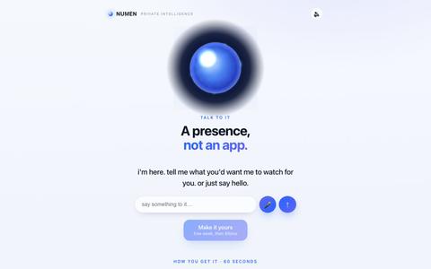 NUMEN · a presence, not an app — screenshot