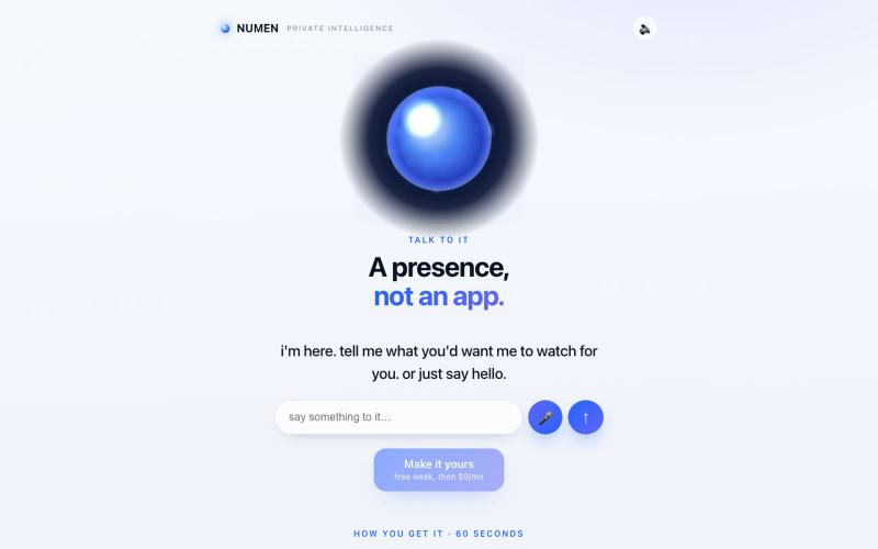 NUMEN · a presence, not an app — screenshot