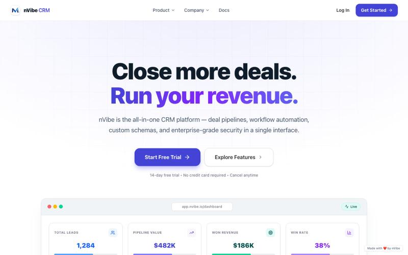 nVibe CRM — Modern Revenue Intelligence & Pipeline Platform — screenshot