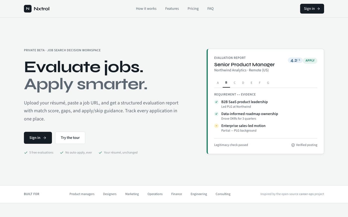 Nxtrol — Evaluate jobs. Apply smarter. — screenshot