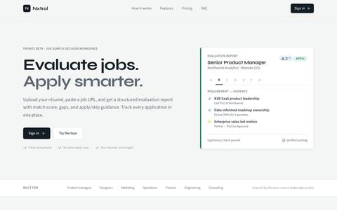 Nxtrol — Evaluate jobs. Apply smarter. — screenshot