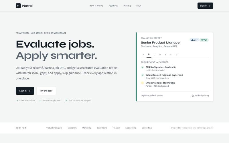 Nxtrol — Evaluate jobs. Apply smarter. — screenshot