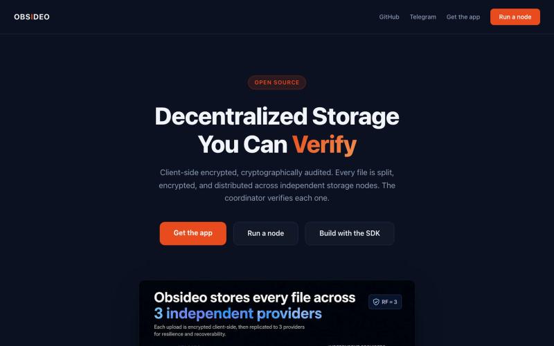 Obsideo Cloud Drive - Decentralized Storage You Can Verify — screenshot