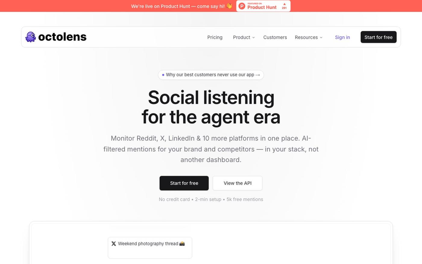Octolens | The AI Social Listening Tool — screenshot